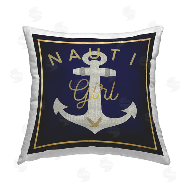 stupell industries Graffi*tee Studios | Nauti Girl with Anchor Printed Throw Pillow