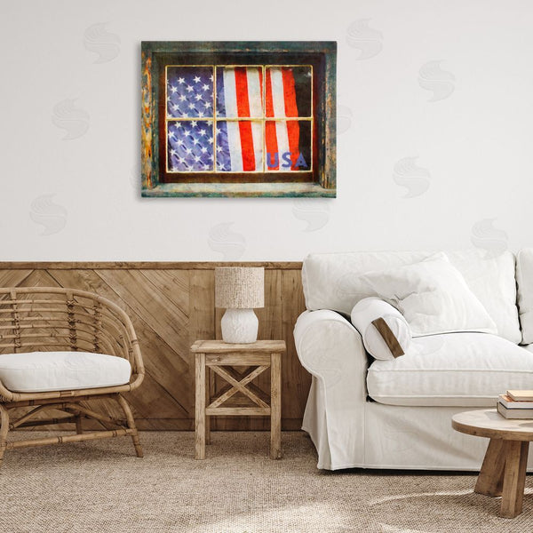Stupell Industries Graffi*tee Studios | Patriotic American Flag Rustic Window Festive Home Wall Art