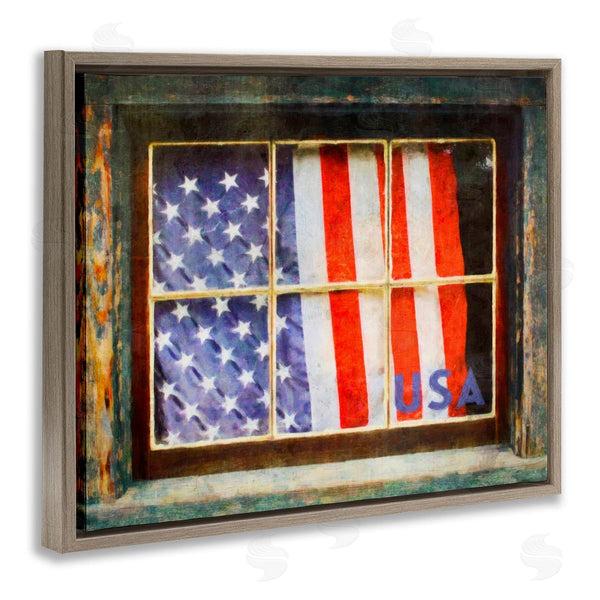 Stupell Industries Graffi*tee Studios | Patriotic American Flag Rustic Window Festive Home Wall Art