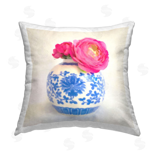 stupell industries Graffi*tee Studios | Pink & Blue Floral Vase Printed Throw Pillow