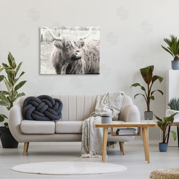 Stupell Industries Graffi*tee Studios | Rustic Farm Highland Cattle Cow Monochrome Photography Wall Art