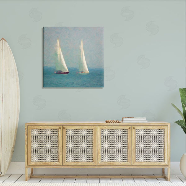 Stupell Industries Graffi*tee Studios | Two Sailboats Floating Foggy Ocean Weather Painting Wall Art