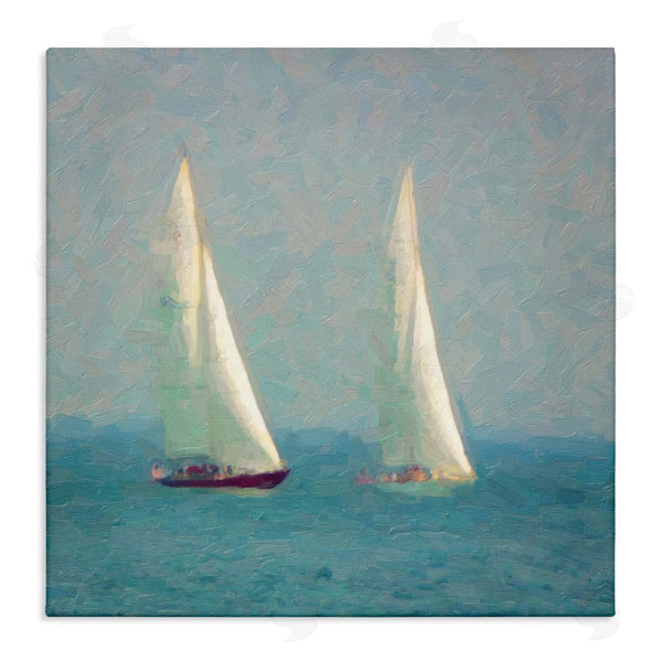 stupell industries Graffi*tee Studios | Two Sailboats Floating Foggy Ocean Weather Painting Wall Art