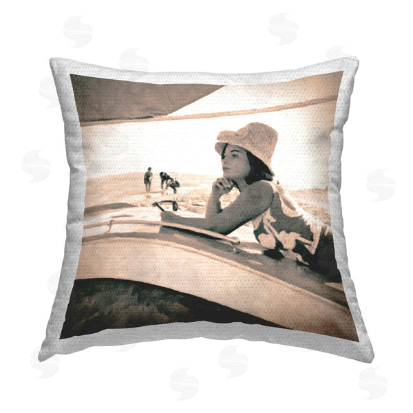 Stupell Industries Graffi*tee Studios | Vintage Girl On Beach Printed Throw Pillow