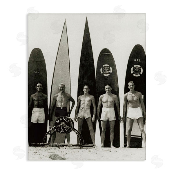 stupell industries Graffi*tee Studios | Vintage Photography Men Surfer Surfboards Beach Sport Wall Art