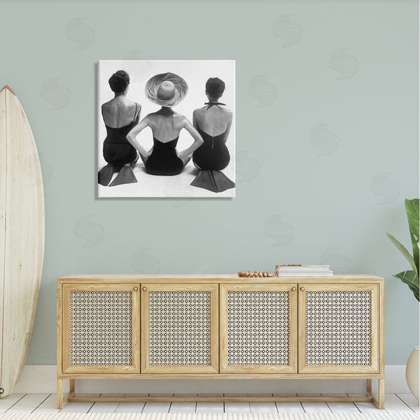 Stupell Industries Graffi*tee Studios | Women Sitting Beach Monochrome Vintage Swimsuits Flippers Wall Art