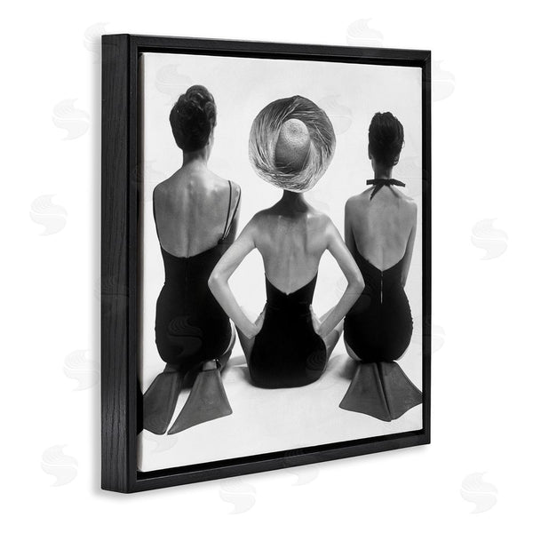 Stupell Industries Graffi*tee Studios | Women Sitting Beach Monochrome Vintage Swimsuits Flippers Wall Art