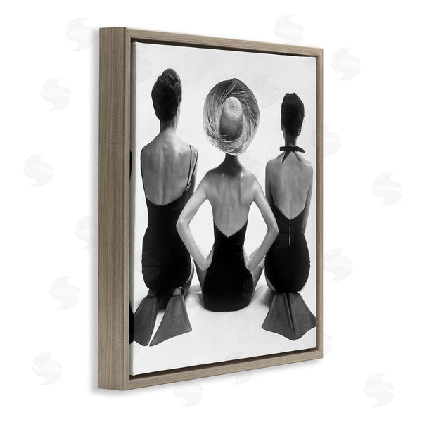 Stupell Industries Graffi*tee Studios | Women Sitting Beach Monochrome Vintage Swimsuits Flippers Wall Art