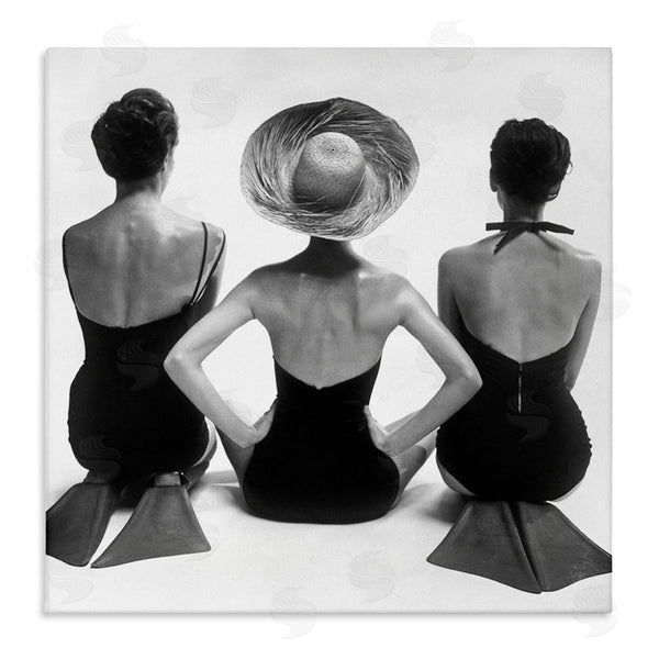 stupell industries Graffi*tee Studios | Women Sitting Beach Monochrome Vintage Swimsuits Flippers Wall Art