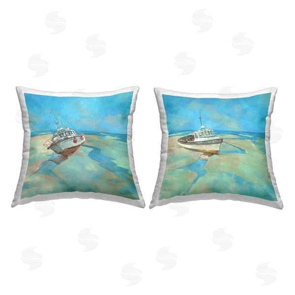 stupell industries Graham Reynolds | Nautical Boats Seaside Shore Printed Throw Pillow Set