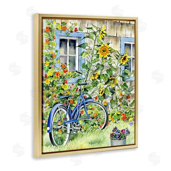 Stupell Industries Gwendolyn Babbit | Blue Bicycle On Traditional Farmhouse Sunflowers Wall Art