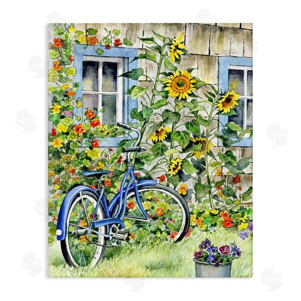 stupell industries Gwendolyn Babbit | Blue Bicycle on Traditional Farmhouse Sunflowers Wall Art