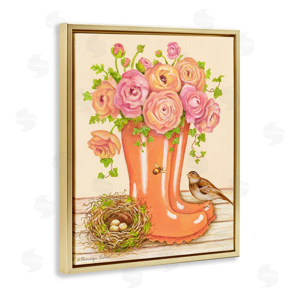 Stupell Industries Gwendolyn Babbit | Charming Orange Rainboots Rose Bouquet Wall Art