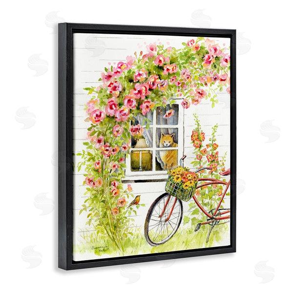 Stupell Industries Gwendolyn Babbit | Pink Bicycle With Charming Cat Cottage