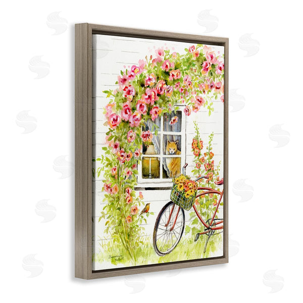 Stupell Industries Gwendolyn Babbit | Pink Bicycle With Charming Cat Cottage