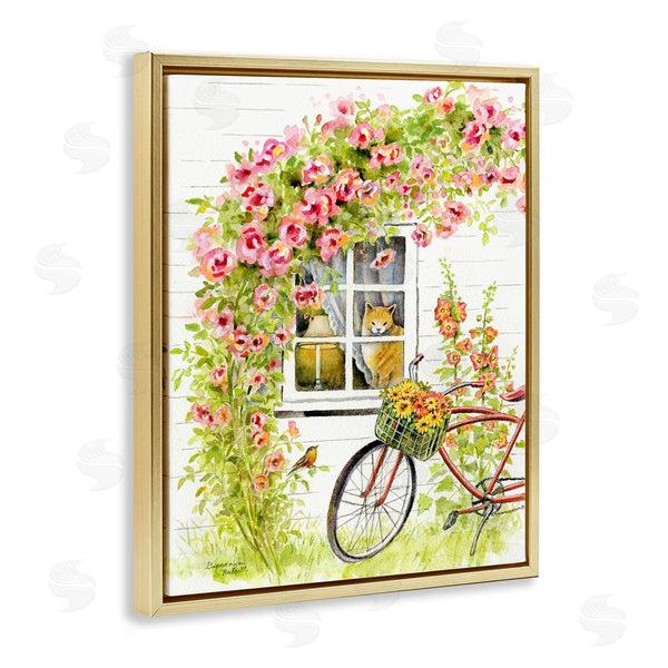 Stupell Industries Gwendolyn Babbit | Pink Bicycle With Charming Cat Cottage