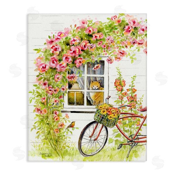stupell industries Gwendolyn Babbit | Pink Bicycle with Charming Cat Cottage