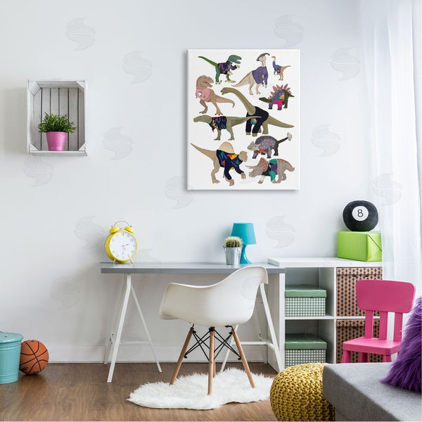 Stupell Industries Hanna Melin | Quirky Sweater Trend Dinosaurs Vintage Style Fashion Wall Art