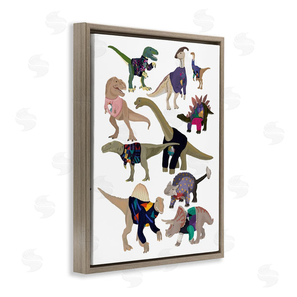 Stupell Industries Hanna Melin | Quirky Sweater Trend Dinosaurs Vintage Style Fashion Wall Art