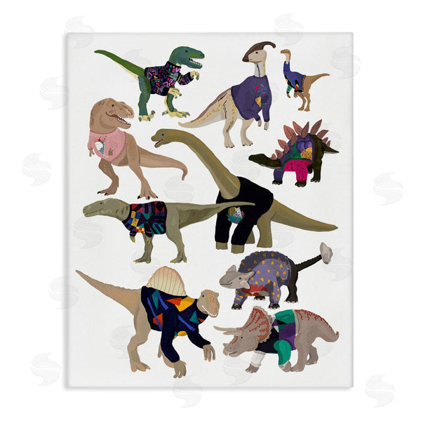 stupell industries Hanna Melin | Quirky Sweater Trend Dinosaurs Vintage Style Fashion Wall Art