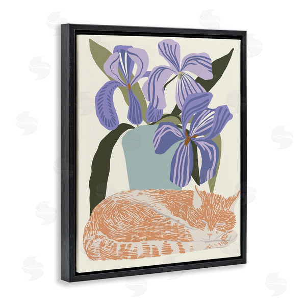 Stupell Industries Hannah Beisang | Modern Cat & Iris Plant Wall Art