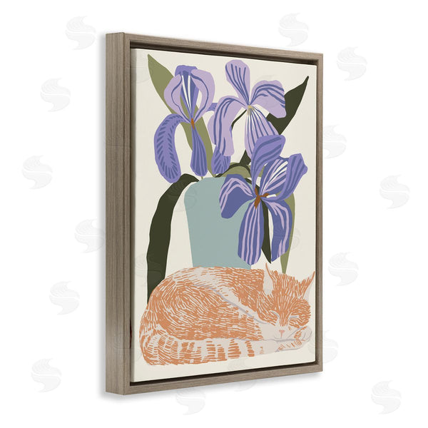 Stupell Industries Hannah Beisang | Modern Cat & Iris Plant Wall Art