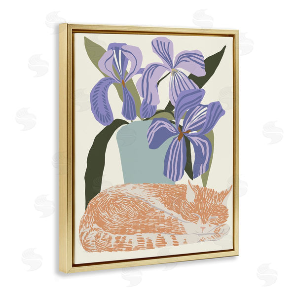 Stupell Industries Hannah Beisang | Modern Cat & Iris Plant Wall Art