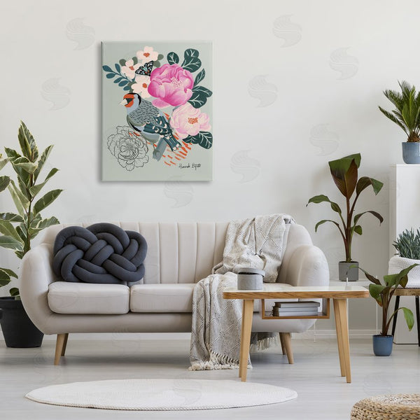 Stupell Industries Hannah Byatt | Bird & Peonies On Green Wall Art