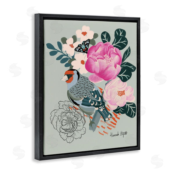Stupell Industries Hannah Byatt | Bird & Peonies On Green Wall Art