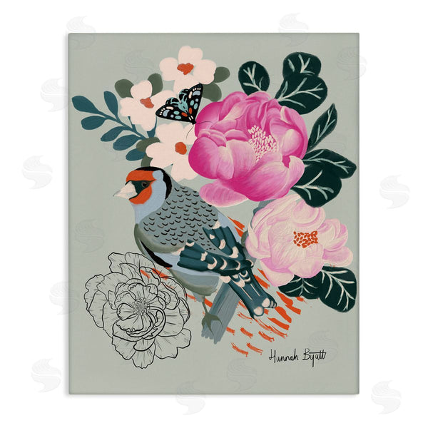 stupell industries Hannah Byatt | Bird & Peonies on Green Wall Art