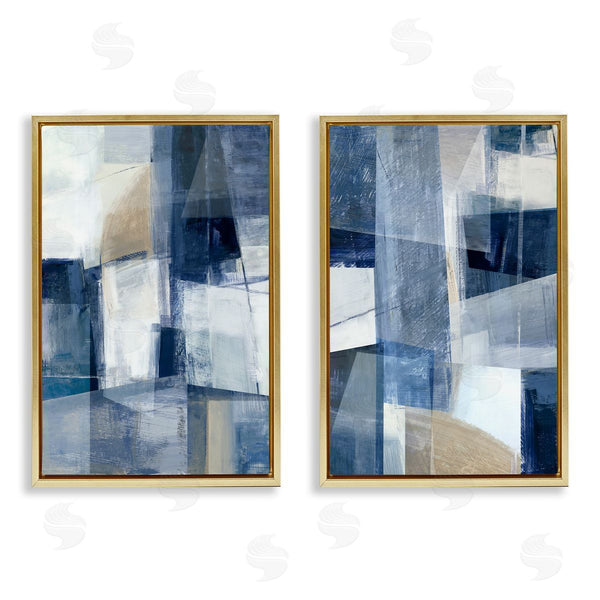 Stupell Industries Hannah Dawson | Blue & Neutral Geometrics Wall Art