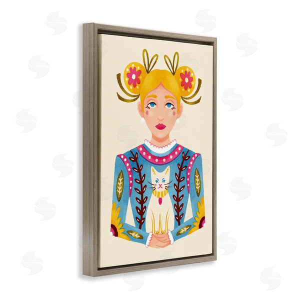 Stupell Industries Hannah Moren | Blonde Folk Girl With Cat