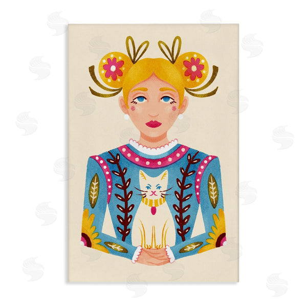 stupell industries Hannah Moren | Blonde Folk Girl with Cat