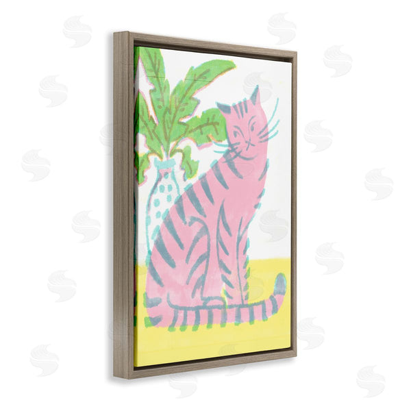 Stupell Industries Hannah Moren | Modern Pink Cat & Plant