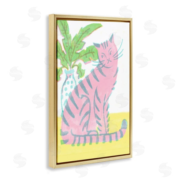 Stupell Industries Hannah Moren | Modern Pink Cat & Plant