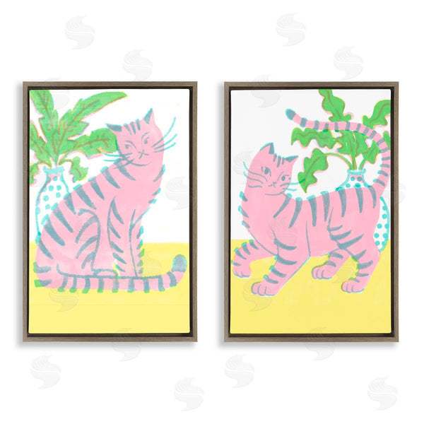 Stupell Industries Hannah Moren | Pastel Pink Cats & Plants
