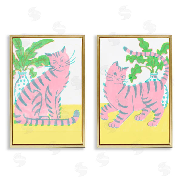 Stupell Industries Hannah Moren | Pastel Pink Cats & Plants