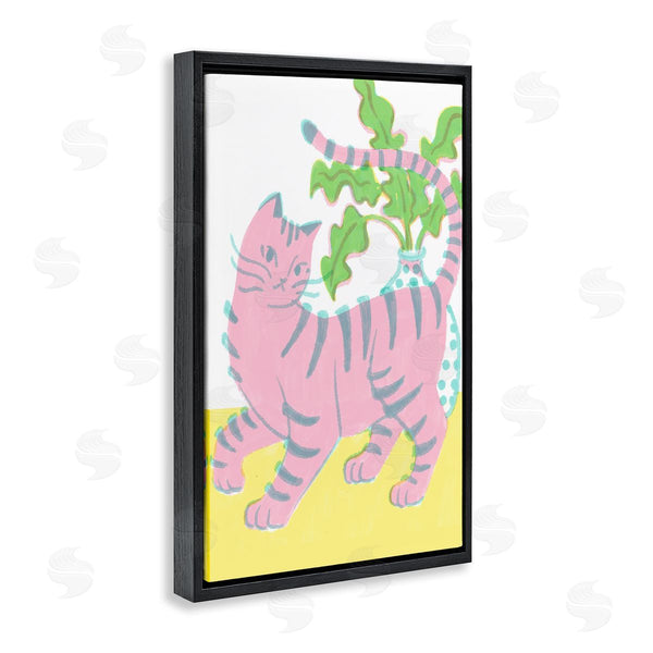 Stupell Industries Hannah Moren | Pink Cat & House Plant