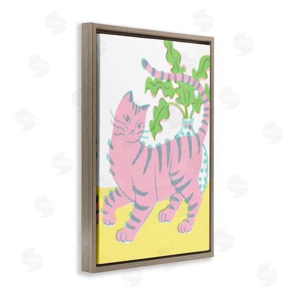 Stupell Industries Hannah Moren | Pink Cat & House Plant