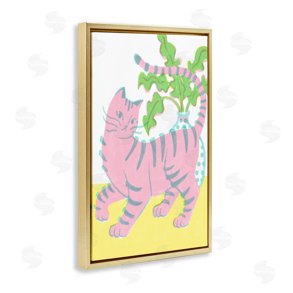 Stupell Industries Hannah Moren | Pink Cat & House Plant