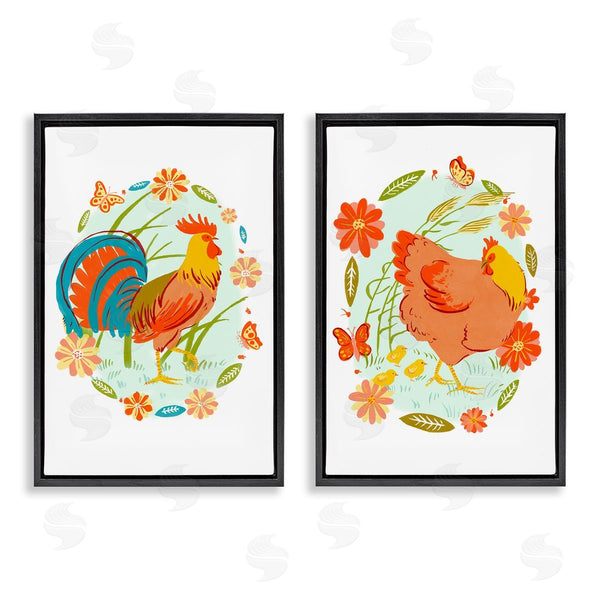 Stupell Industries Hannah Moren | Rooster & Hen With Florals