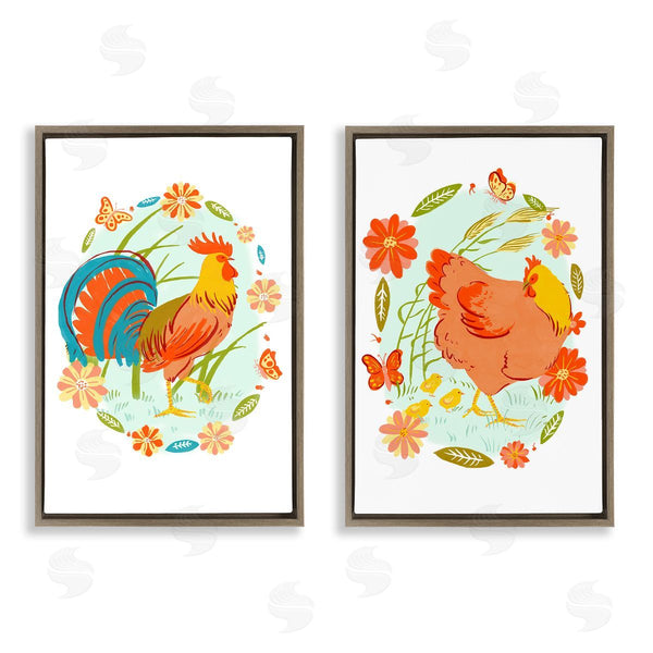 Stupell Industries Hannah Moren | Rooster & Hen With Florals