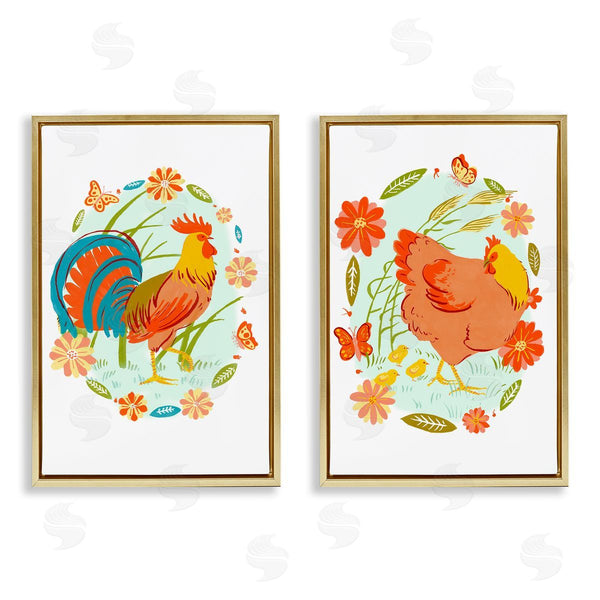 Stupell Industries Hannah Moren | Rooster & Hen With Florals