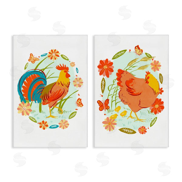 stupell industries Hannah Moren | Rooster & Hen with Florals