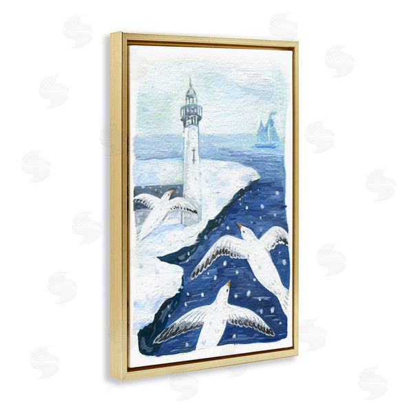 Stupell Industries Hannah Moren | Snowy Winter Harbor Birds