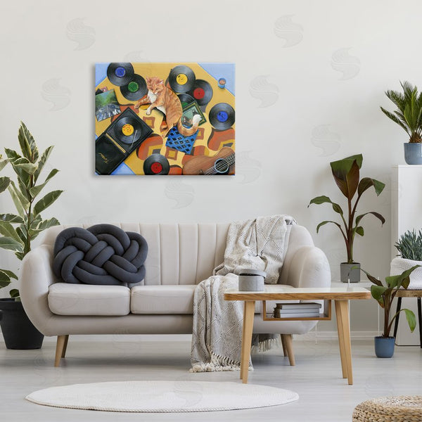 Stupell Industries Hannah Spiegleman | Cat & Vintage Record Player Wall Art