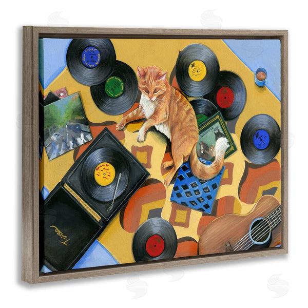 Stupell Industries Hannah Spiegleman | Cat & Vintage Record Player Wall Art