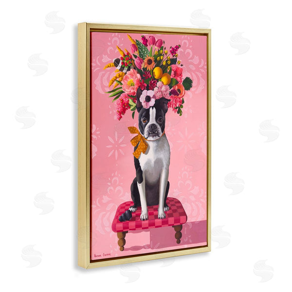 Stupell Industries Heather Gauthier | Bulldog & Pink Bouquet Wall Art