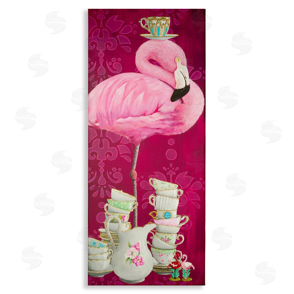 stupell industries Heather Gauthier | Flamingo with Antique Teacups Wall Art