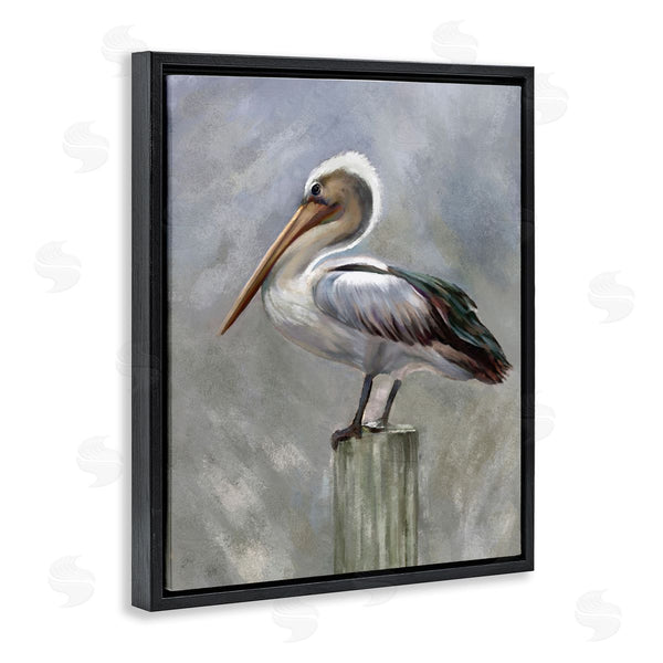 Stupell Industries Heather Hayes | Pelican Resting On Wooden Pillar Soft Grey Wall Art